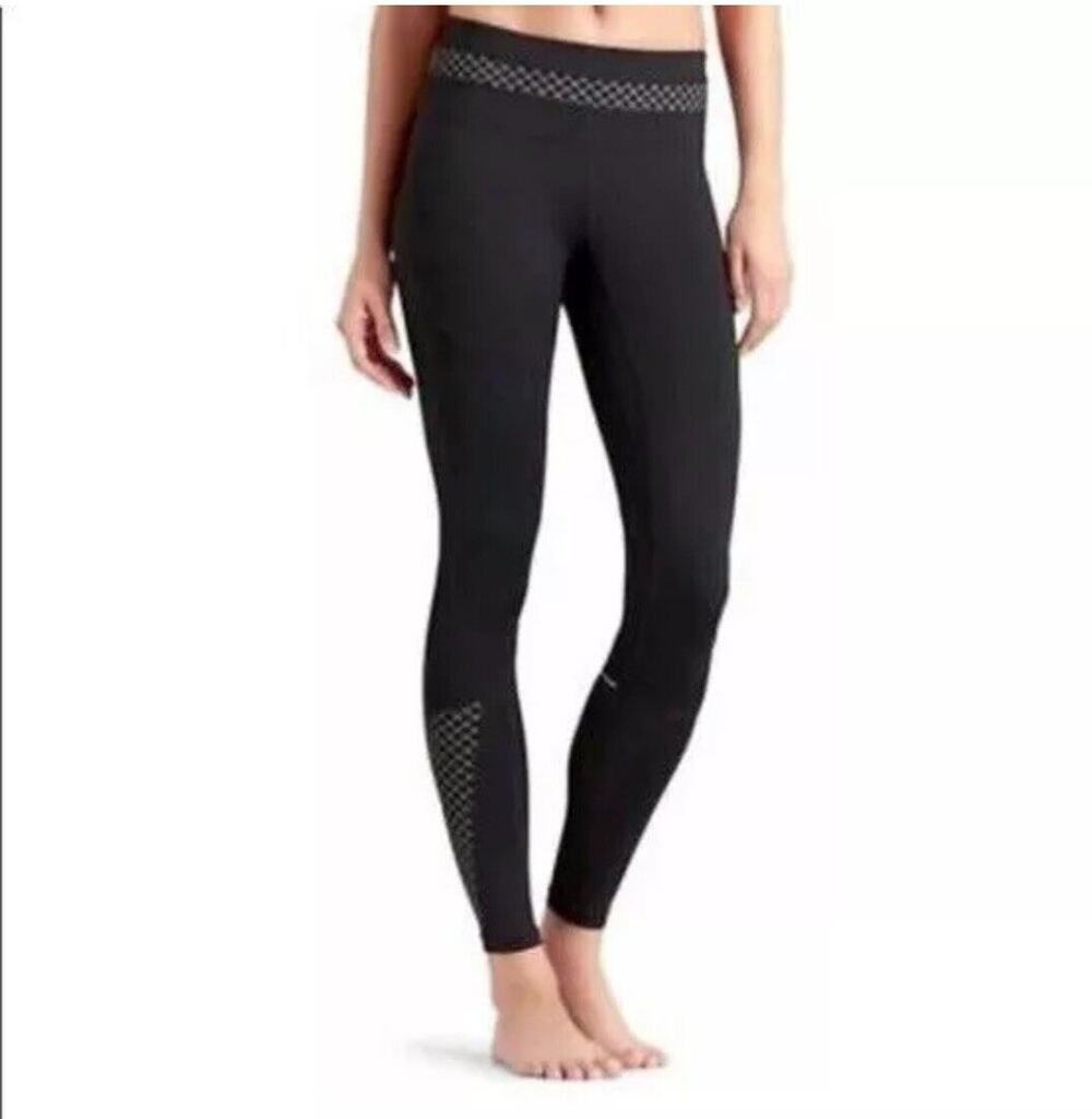 Athleta Miles Compression Tight M Black Reflective Running Leggings EUC